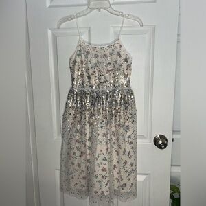 🎉Speechless Girls Party Holiday Dress Cream Beige Floral Sparkly Size 14 L